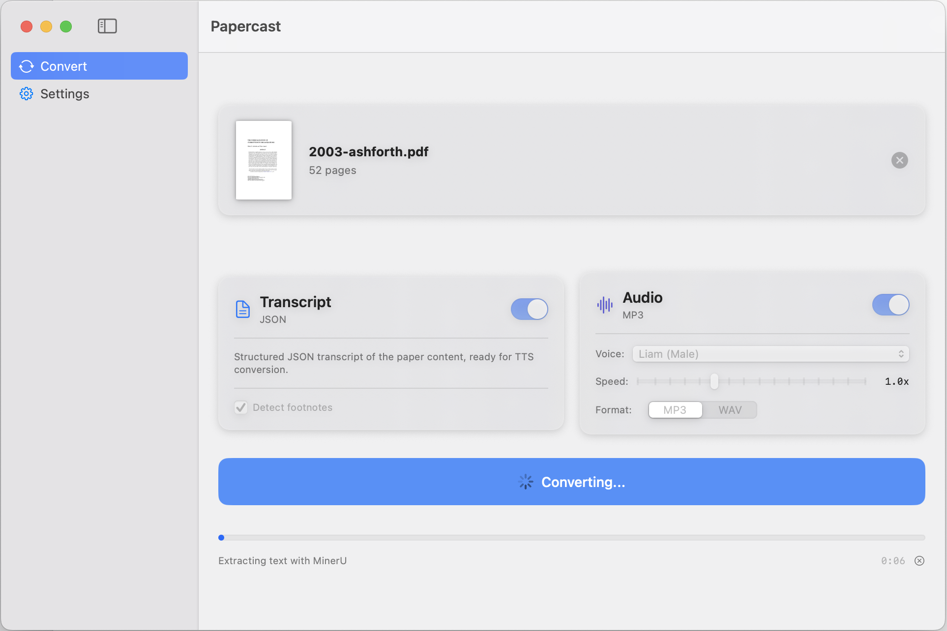 Papercast conversion view