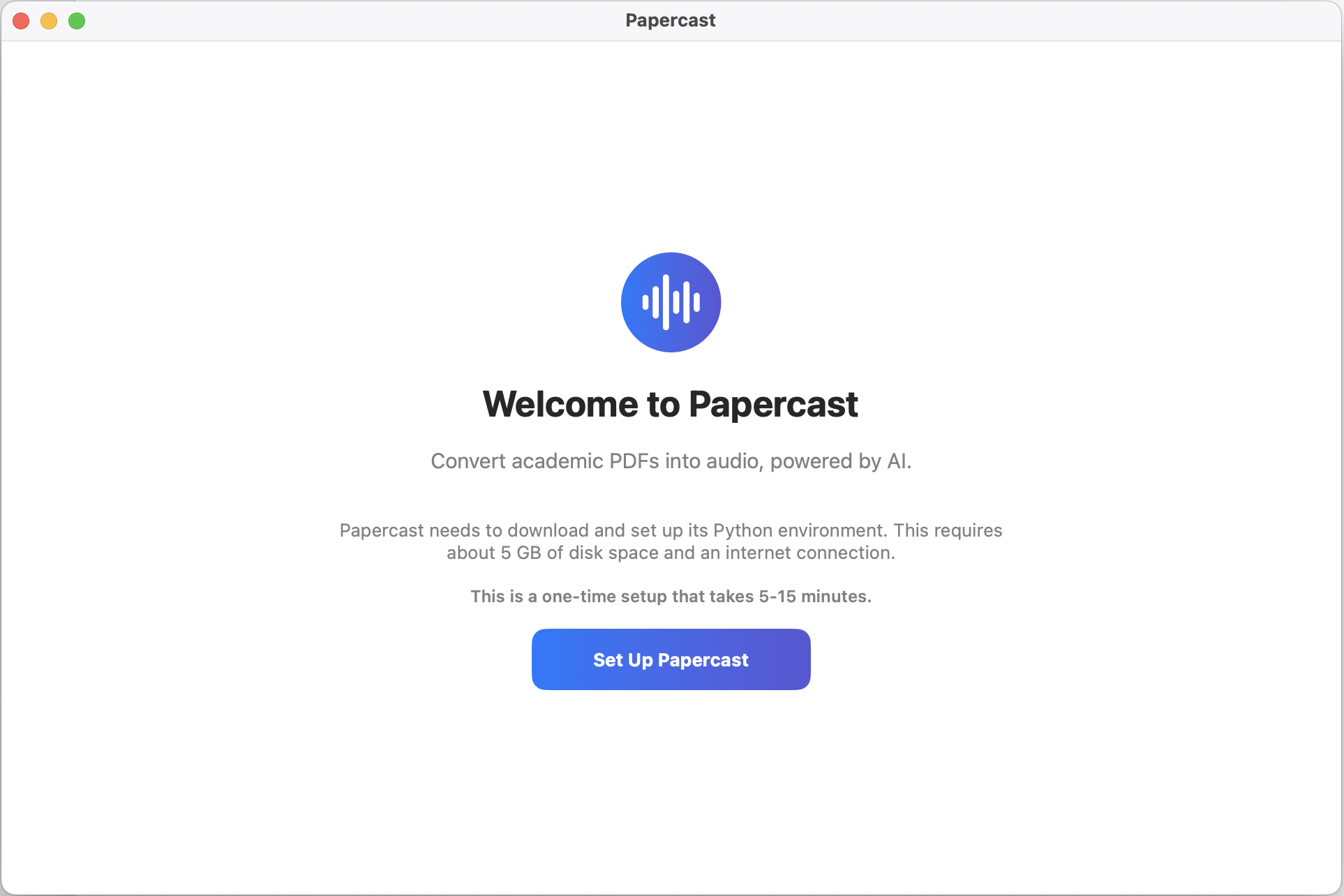 Papercast setup view